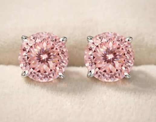 4 Ct Portuguese Cut Certified Pink VVS1 Lab Grown Diamond in 14KT Solid White Gold Earrings: 4 Ct Portuguese Cut Certified Pink VVS1 Lab Grown Diamond in 14KT Solid White Gold Earrings