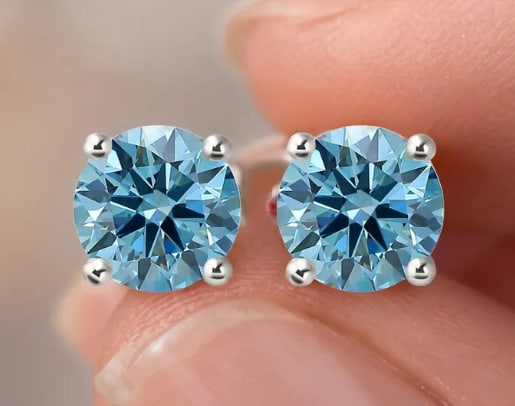 5 Ct Round Cut Certified Blue VVS1 Lab Grown Diamond in 14KT Solid White Gold Earrings: 5 Ct Round Cut Certified Blue VVS1 Lab Grown Diamond in 14KT Solid White Gold Earrings