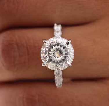 3.5 Ct Portuguese Cut Certified D VVS1 Lab Grown Diamond in 14KT Solid White Gold Engagement Ring: 3.5 Ct Portuguese Cut Certified D VVS1 Lab Grown Diamond in 14KT Solid White Gold Engagement Ring - Side Stone Lab Grown Diamonds VVS1 D Round Cut 0.50 Ct - Excellent Luster -& Free Shipping - Ring Si