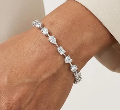 14KT Solid White Gold Certified Lab Grown Diamond Fancy Cut Tennis Bracelet D/VVS1 7.5 CT - Size 7.5: 14KT Solid White Gold Certified Lab Grown Diamond Fancy Cut Tennis Bracelet D/VVS1 7.5 CT - Size 7.5 INCHS