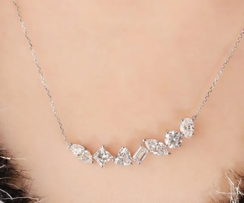 14KT Solid White Gold Certified Lab Grown Diamond Fancy Cut Necklace D/VVS1 -3.5 CT - Size 16 INCHS: 14KT Solid White Gold Certified Lab Grown Diamond Fancy Cut Necklace D/VVS1 -3.5 CT - Size 16 INCHS