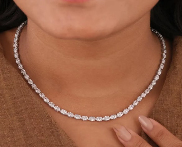 14KT Solid White Gold Certified Lab Grown Diamond Oval Cut Necklace D/VVS1 -20 CT - Size 18 INCHS: 14KT Solid White Gold Certified Lab Grown Diamond Oval Cut Necklace D/VVS1 -20 CT - Size 18 INCHS