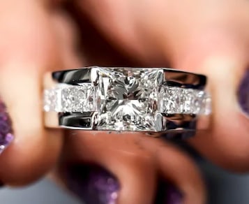 Men's Princess Cut - Certified 2.5 Carat Lab Grown Diamond VVS1 E Color Wedding Ring 14kt Solid: Men's Princess Cut - Certified 2.5 Carat Lab Grown Diamond VVS1 E Color Wedding Ring 14kt Solid White Gold Side Lab Grown Diamonds vs1 E color 0.90Ct Ring Size US - 7 Ring Resize Available free of cos