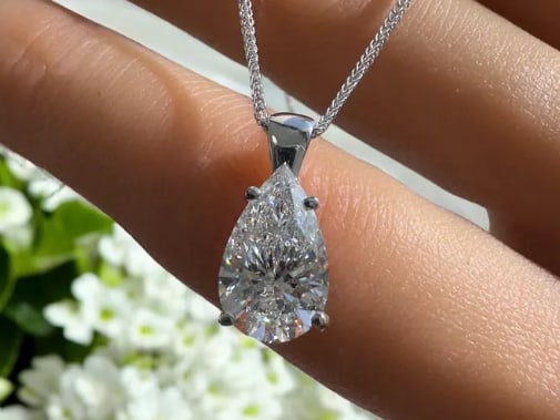 Certified 5 Carat Pear Cut Lab Grown Diamond VVS1 F Color 14kt Solid White Gold Pendant: Certified 5 Carat Pear Cut Lab Grown Diamond VVS1 F Color 14kt Solid White Gold Pendant