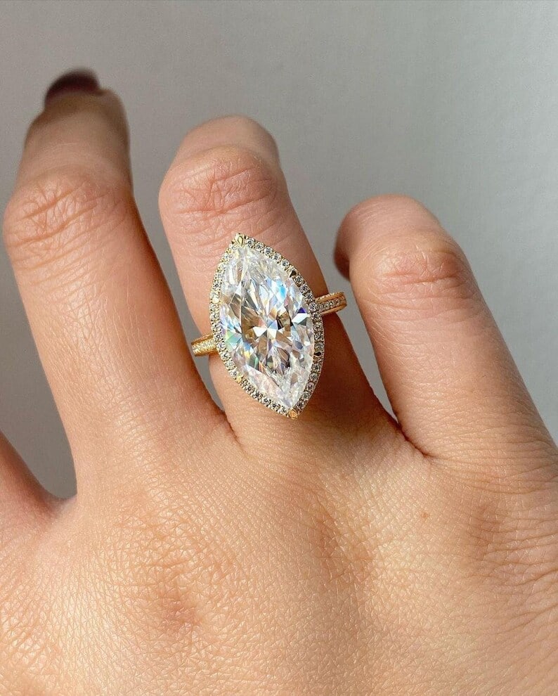 Certified 5 Carat Marquise Cut Lab Grown Diamond VVS1 E Color 14kt Solid Yellow Gold Engagement (1 of 5)