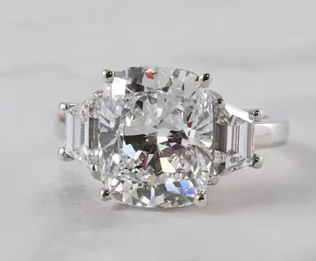 Certified 5 Carat Cushion Cut Lab Grown Diamond VVS1 E Color 14kt Solid White Gold Engagement Ring (1 of 3)