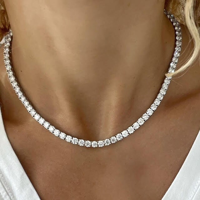 Certified - 14Kt Solid White Gold - 4 MM Lab grown diamond Necklace D Color VVS1 Round 18 - Inch: Certified - 14Kt Solid White Gold - 4 MM Lab grown diamond Necklace D Color VVS1 Round 18 - Inch
