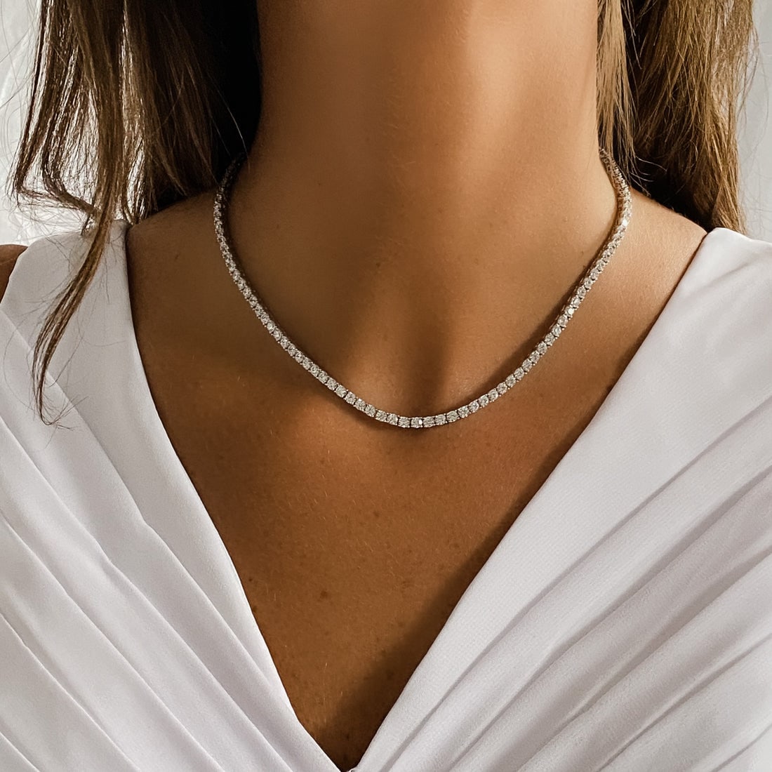 Certified - 14Kt Solid White Gold - 4.5 MM Lab grown diamond Necklace D Color VVS1 Round 18 - Inch: Certified - 14Kt Solid White Gold - 4.5 MM Lab grown diamond Necklace D Color VVS1 Round 19 - Inch