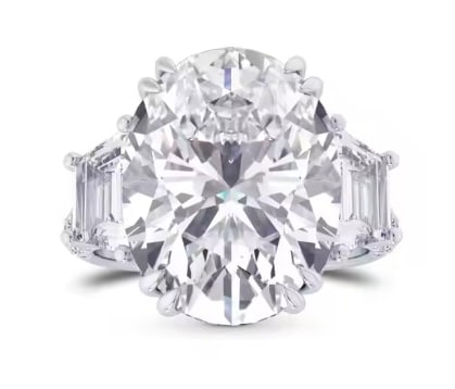 Certified 12 Carat Oval Cut Lab Grown Diamond 14kt Solid White Gold Engagement Ring: Certified 12 Carat Oval Cut Lab Grown Diamond 14kt Solid White Gold Engagement Ring D Color VVS1 - 12 Carat Oval Cut - Side Stone is lab grwon duamonds vs1 fancy and round cut 1.10 ct - Ring Size us 7