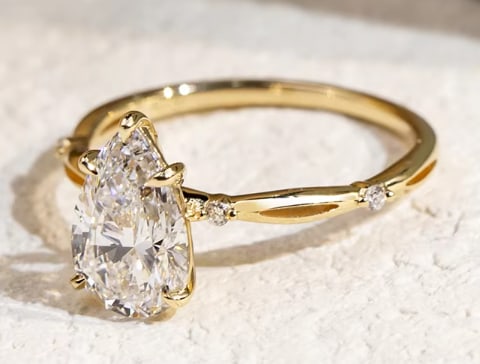 Certified 5.50 Carat Pear Cut Lab Grown Diamond 14kt Solid Yellow Gold Engagement Ring: Certified 5.50 Carat Pear Cut Lab Grown Diamond 14kt Solid Yellow Gold Engagement Ring D Color VVS1 Pear Cut - Side Diamond vs1 e color round cut 0.20 Ct - Ring Size US 7