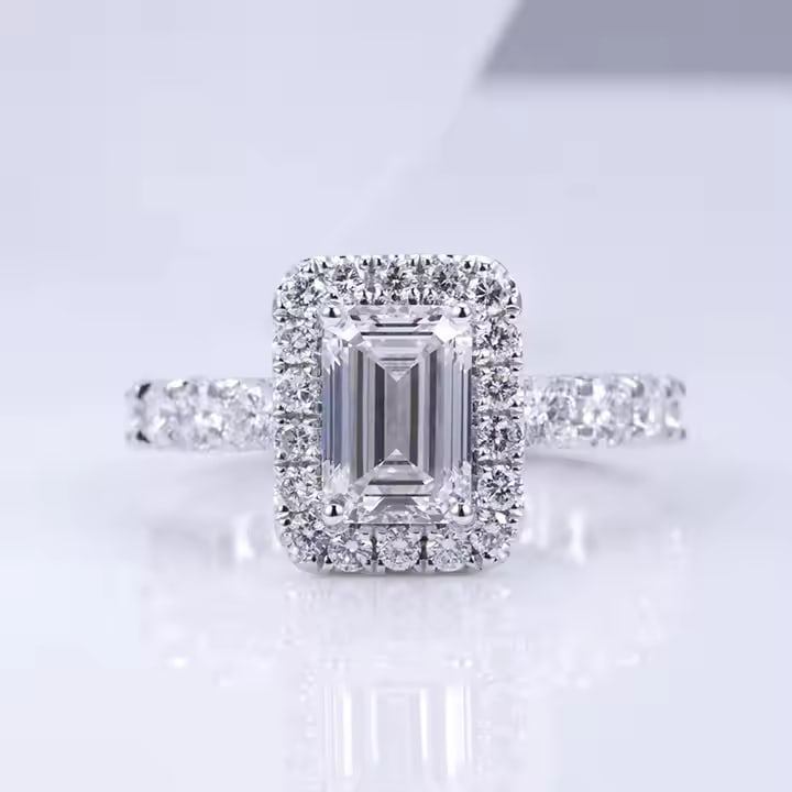 Certified 7.5 Carat Emerald Cut Lab Grown Diamond 14kt Solid White Gold Engagement Ring: Certified 7.5 Carat Emerald Cut Lab Grown Diamond 14kt Solid White Gold Engagement Ring E VVS1 Emerald Cut - Side Stone Lab Grown Diamonds Round Cut 1.70 Ct VS1 E Color Round Cut Ring Size us 7