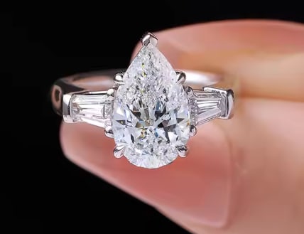 Certified 5.5 Carat Pear Cut Lab Grown Diamond 14kt Solid White Gold Engagement Ring: Certified 5.5 Carat Pear Cut Lab Grown Diamond 14kt Solid White Gold Engagement Ring D Color VVS1 - Side Stone Fancy Cut Lab Grown Diamond 0.80 ct VS1 E Color - Ring Sze - 7