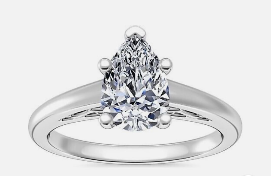 Certified 2.50 Carat Pear Cut Lab Grown Diamond 14kt Solid White Gold Engagement Ring: Certified 3.50 Carat Pear Cut E VVS1 Lab Grown Diamond 14kt Solid White Gold Engagement Ring - Ring Size US 7