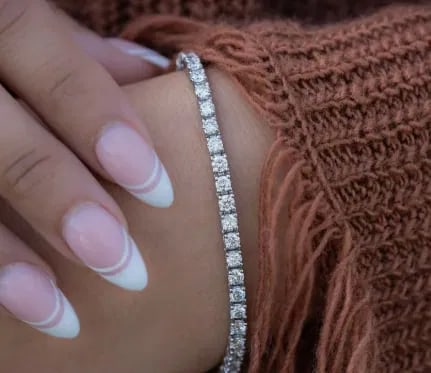 3 MM - D VVS1 Round Cut Lab Grown Diamond Tennis Bracelet 14k Solid White Gold 7'' Inch: 3 MM - D VVS1 Round Cut Lab Grown Diamond Tennis Bracelet 14k Solid White Gold 7'' Inch - Ring Resize Available free of Cost-Free Shipping