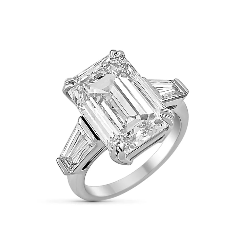 Certified 10.50 Carat Emerald Cut 14kt Solid White Gold D Color VVS1 Lab Grown Engagement Diamond: Certified 10.50 Carat Emerald Cut 14kt Solid White Gold D Color VVS1 Lab Grown Engagement Diamond Ring - Ring Size US 7.5 - Side Stone is lab grown diamonds 0.60 ct Fancy Cu