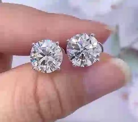 Certified 4.00 Ct. Lab Grown Diamond Earrings in 14K Solid White Gold: Certified 4.00 Ct. Lab Grown Diamond Earrings in 14K Solid White Gold - E Color VS1 Round Cut