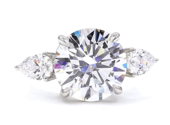 Certified 8 Carat Round Cut Cut 14kt Solid White Gold D Color VVS1 Lab Grown Engagement Diamond: Certified 8 Carat Round Cut Cut 14kt Solid White Gold D Color VVS1 Lab Grown Engagement Diamond Ring - Side Stone Lab Grown Diamond Pear Cut 1.20 Ct E VS1 Ring Size US 6.5