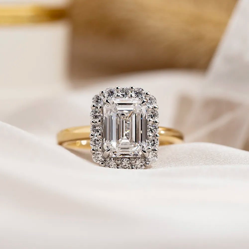 Certified 3 Carat Emerald Cut 14kt Solid Yellow Gold Lab Grown Engagement Diamond Ring (1 of 3)