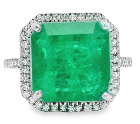 Certified 12 Carat Emerald Cut 14kt Solid White Gold Natural Emerald & Natural Diamond Ring: Certified 12 Carat Emerald Cut 14kt Solid White Gold Natural Emerald & vs1 - H Color 0.60 Ct Natural Diamond Ring - Ring Size US 6