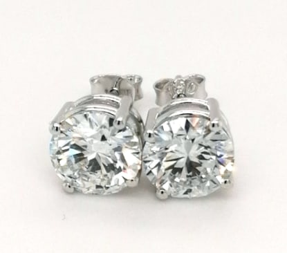 Certified 4 Carat Round Cut Lab Grown Diamond Earrings 14 kt Solid White gold: Certified 4 Carat VVS1 D Color Lab Grown Diamond Earrings 14 kt Solid White gold