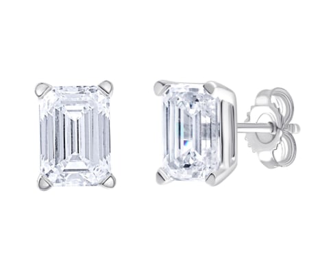 Certified 4 Carat Emerald Cut Lab Grown Diamond Earrings 14 kt Solid White gold (1 of 3)
