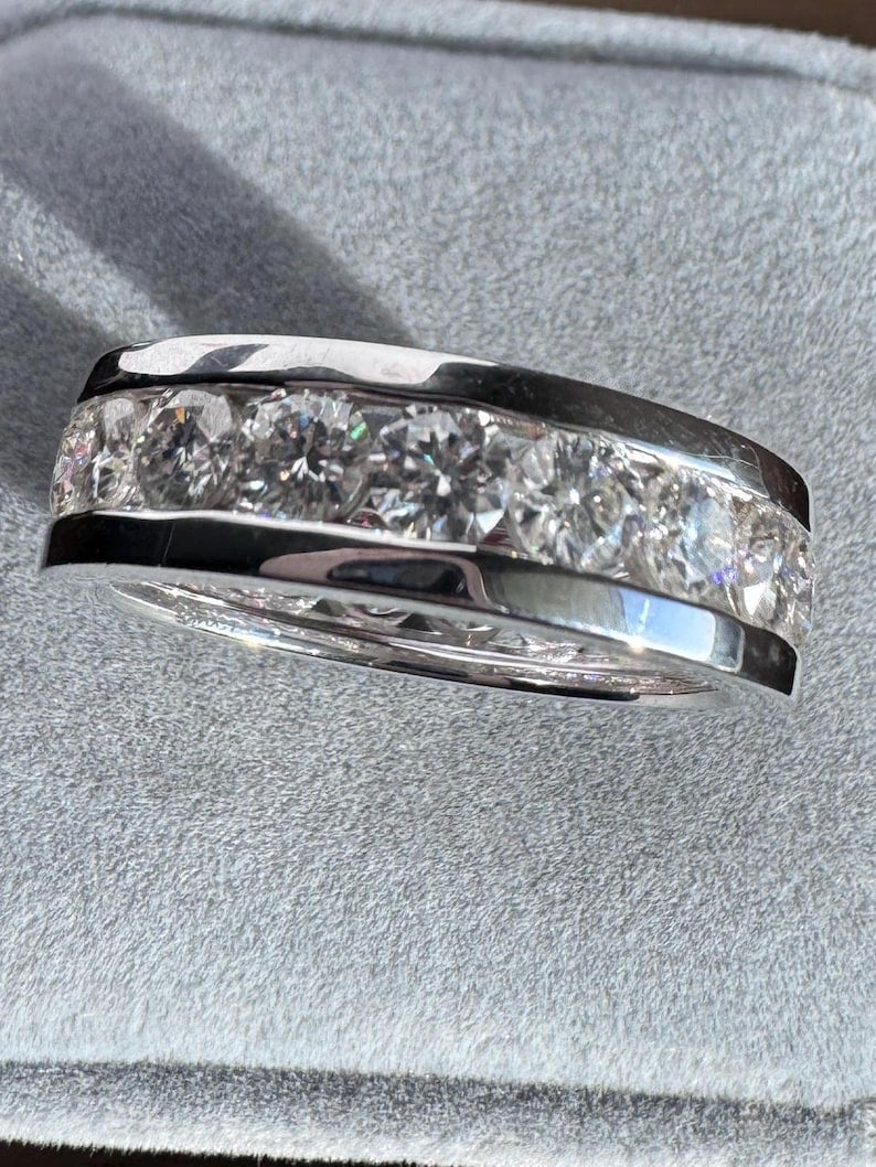 Men's Ring - Certified 3.50 MM 14KT Solid White Gold Lab Grown Diamond Round Cut Engagement Ring: Men's Ring - Certified 3.50 MM 3.30 Carat - 14KT Solid White Gold D VVS1 Lab Grown Diamond Round Cut Engagement Ring - Ring Size US 8