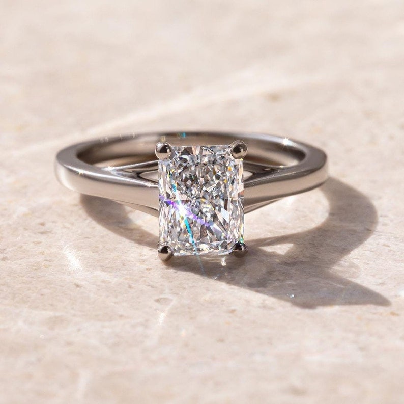 Certified 3 Carat 14KT Solid White Gold Lab Grown Diamond Radiant Cut Engagement Ring: Certified 3 Carat 14KT Solid White Gold D VVS1 Lab Grown Diamond Radiant Cut Engagement Ring - Ring Size US 7.5