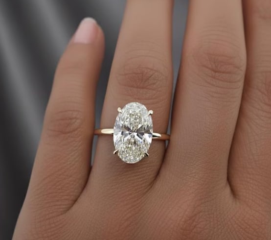 Certified 3.00 Carat Oval Lab Grown Diamond 14kt Solid Yellow Gold Engagement Ring: Certified 3.00 Carat Oval Lab Grown Diamond 14kt Solid Yellow Gold Engagement Ring - Ring Size US 7