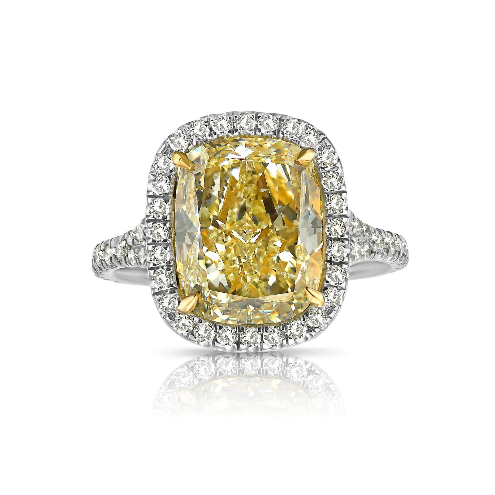 Certified 1.51 Carat Natural Diamond Yellow Color 14kt Solid White Gold Engagement Ring: Certified 1.51 Carat VS2 long cushion Natural Diamond Yellow Color 14kt Solid White Gold Engagement Ring - Size Stone is lab Grown Diamonds Round Cut 0.60 Ct Vs1 e color - Ring Size US - 6