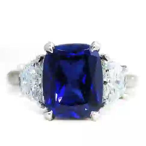 Certified 10 Carat lab grown sapphire 14kt Solid White Gold Ring: Certified 10 Carat lab grown sapphire 14kt Solid White Gold Ring - Side Diamond fancy cut diamonds vs1 g color 0.80 ct Ring Size US -7