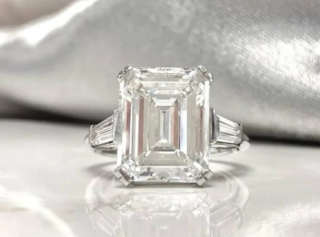 Certified 8 Carat Emerald Cut 14kt Solid White Gold D Color VVS1 Lab Grown Diamond Engagement Ring: Certified 8 Carat Emerald Cut 14kt Solid White Gold D Color VVS1 Lab Grown Engagement Diamond Ring - Ring Size US 7.5 - Side Stone is lab grown diamonds 0.60 ct Fancy Cut