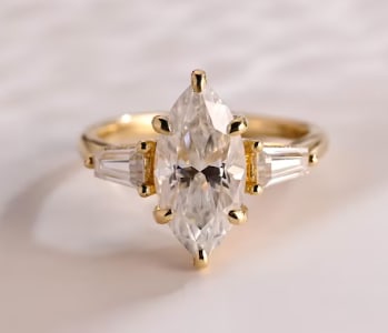 Certified 2 Carat Marquise Cut Lab Grown Diamond D VVS1 Color 14kt Solid Yellow Gold Engagement Ring: Certified 2 Carat Marquise Cut Lab Grown Diamond D VVS1 Color 14kt Solid Yellow Gold Engagement Ring - Side Stone Lab Grown Diamonds 0.40 CT Fancy Cut VS1 E Color - Ring Size US 6.5