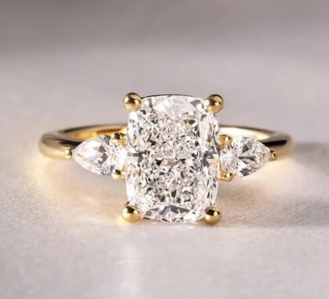 Certified 2 Carat Long Cushion Cut Lab Grown Diamond D VVS1 Color 14kt Solid Yellow Gold Engagement: Certified 2 Carat Long Cushion Cut Lab Grown Diamond D VVS1 Color 14kt Solid Yellow Gold Engagement Ring - Side Stone Lab Grown Diamonds 0.40 CT Pear Cut VS1 E Color - Ring Size US 6