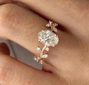 Certified 1.5 Carat Oval Cut Lab Grown Diamond D VVS1 Color 14kt Solid Rose Gold Engagement Ring: Certified 1.5 Carat Oval Cut Lab Grown Diamond D VVS1 Color 14kt Solid Rose Gold Engagement Ring - Side Stone Lab Grown Diamonds 0.10 CT Round Cut VS1 E Color - Ring Size US 6