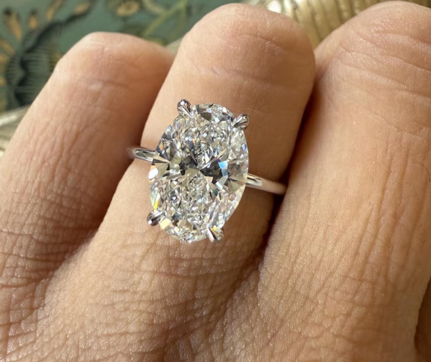Certified 7.5 Carat Oval Cut Lab Grown Diamond D VVS1 Color 14kt Solid White Gold Engagement Ring: Certified 7.5 Carat Oval Cut Lab Grown Diamond D VVS1 Color 14kt Solid White Gold Engagement Ring - Side Stone Lab Grown Diamonds 0.25 CT Round Cut VS1 E Color - Ring Size US 7