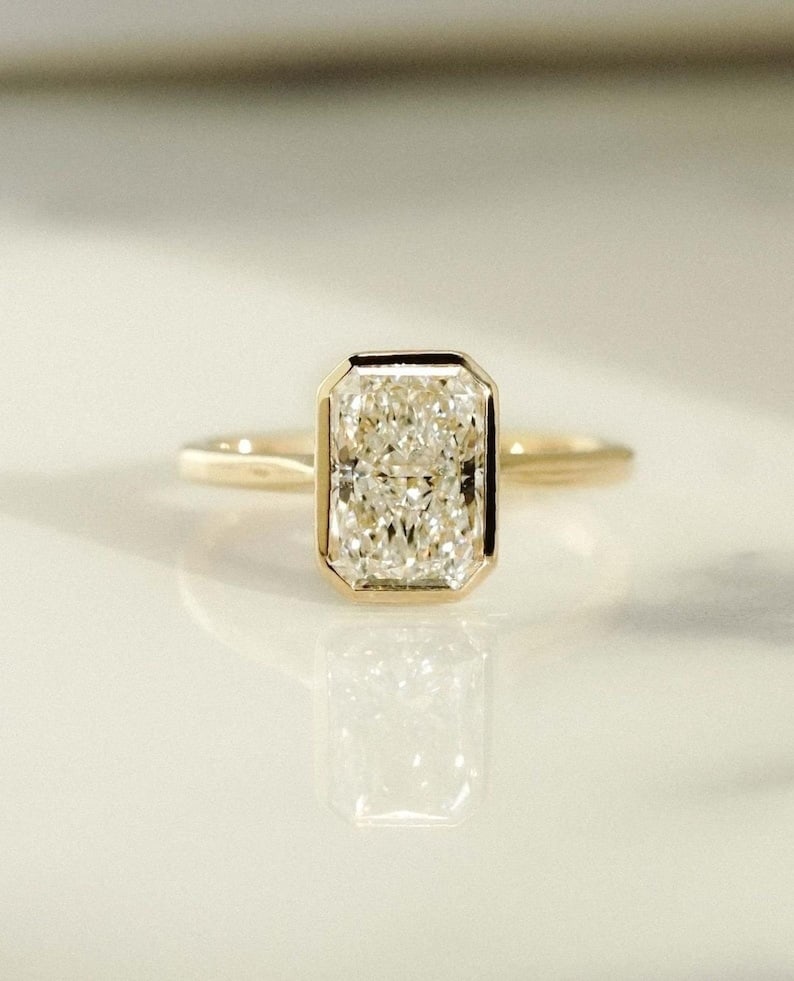 Certified 2 Carat Radiant Cut Lab Grown Diamond D VVS1 Color 14kt Solid Yellow Gold Engagement Ring: Certified 2 Carat Radiant Cut Lab Grown Diamond D VVS1 Color 14kt Solid Yellow Gold Engagement Ring - Ring Size US 6.5