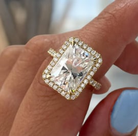Certified 5.5 Carat Radiant Cut D VVS1 Lab Grown Diamond 14kt Solid Yellow Gold Engagement Ring: Certified 5.5 Carat Radiant Cut D VVS1 Lab Grown Diamond 14kt Solid Yellow Gold Engagement Ring - Side Stone Lab Grown Diamonds 0.60 CT Round Cut VS1 E Color - Ring Size US 6