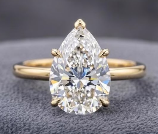 Certified 3.5 Ct Pear Cut D VVS1 Lab Grown Diamond 14kt Solid Yellow Gold Engagement Ring: Certified 3.5 Ct Pear Cut D VVS1 Lab Grown Diamond 14kt Solid Yellow Gold Engagement Ring - Side Stone Lab Grown Diamonds 0.30 CT Round Cut VS1 E Color - Ring Size US 7