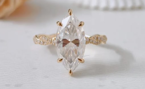 Certified 2 Ct Marquise Cut E VVS1 Lab Grown Diamond 14kt Solid Rose Engagement Ring: Certified 2 Ct Marquise Cut E VVS1 Lab Grown Diamond 14kt Solid Rose Engagement Ring - Side Stone Lab Grown Diamonds 0.35 CT Round Cut VS1 E Color - Ring Size US 6
