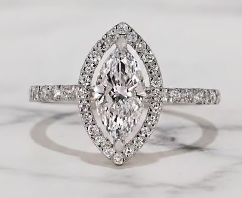 Certified 1.75 Ct Marquise Cut F VVS1 Lab Grown Diamond 14kt Solid White Engagement Ring: Certified 1.75 Ct Marquise Cut F VVS1 Lab Grown Diamond 14kt Solid White Engagement Ring - Side Stone Lab Grown Diamonds 0.30 CT Round Cut VS1 E Color - Ring Size US 6.5