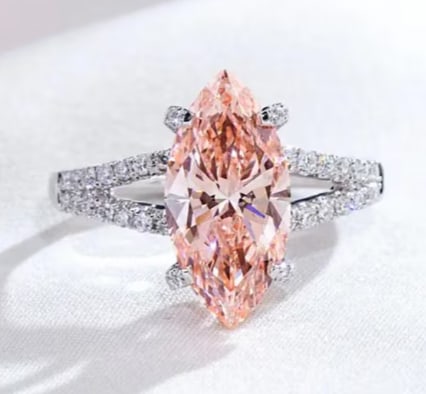 Certified 3.5 Ct Marquise Cut Pink VVS1 Lab Grown Diamond 14kt Solid White Engagement Ring: Certified 3.5 Ct Marquise Cut Pink VVS1 Lab Grown Diamonds 14kt Solid White Engagement Ring - Side Stone Lab Grown Diamonds 0.60 CT Round Cut VS1 E Color - Ring Size US 6