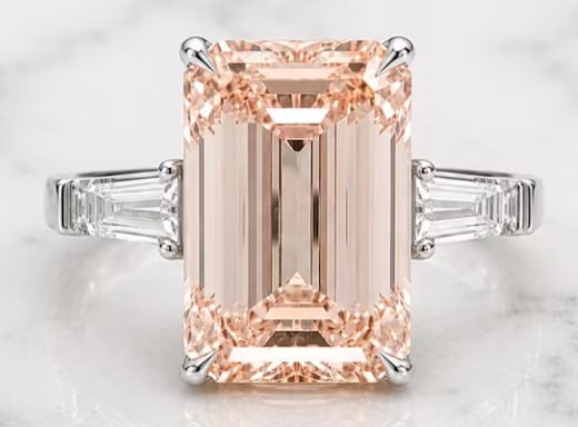 Certified 8.5 Ct Emerald Cut Pink VVS1 Lab Grown Diamond 14kt Solid White Engagement Ring: Certified 8.5 Ct Emerald Cut Pink VVS1 Lab Grown Diamonds 14kt Solid White Engagement Ring - Side Stone Lab Grown Diamonds 0.60 CT Fancy Cut VS1 E Color - Ring Size - US 7