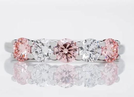 Certified 2 Ct Round Cut VVS1 Lab Grown Diamond 14kt Solid White Engagement Band: Certified 3.80 MM - 2 Ct Round Cut Pink and White VVS1 Lab Grown Diamond 14kt Solid White Engagement Band - Ring Size US 6