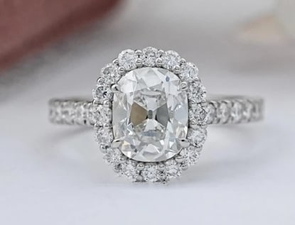 Certified 3.5 Ct Cushion Old Mine Cut D VVS1 Lab Grown Diamond 14kt Solid White Engagement Ring: Certified 3.5 Ct Cushion Old Mine Cut D VVS1 Lab Grown Diamond 14kt Solid White Engagement Ring - Side Stone Lab Grown Diamonds 0.50 CT Round Cut VS1 E Color - Ring Size US 6