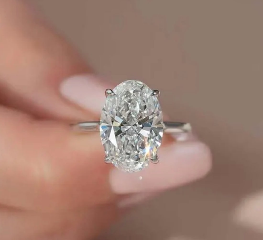 5.00 Carat Oval Cut Certified D VVS1 Lab Grown Diamond in 14KT Solid White Gold Engagement Ring (1 of 3)