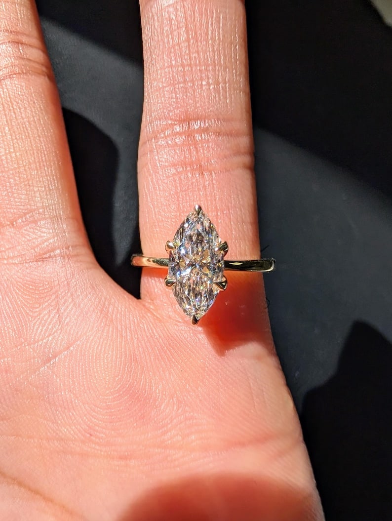 6.00 Carat Marquise Cut Certified D VVS1 Lab Grown Diamond in 14KT Solid White Gold Engagement Ring: 6.00 Carat Marquise Cut Certified D VVS1 Lab Grown Diamond in 14KT Solid White Gold Engagement Ring - Excellent Luster -& Free Shipping - Ring Size US 7