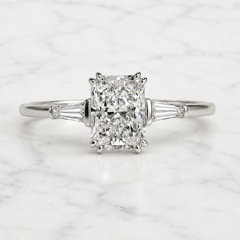 5.00 Carat Radiant Cut Certified D VVS1 Lab Grown Diamond in 14KT Solid White Gold Engagement Ring: 6.00 Carat Radiant Cut Certified D VVS1 Lab Grown Diamond in 14KT Solid White Gold Engagement Ring - Side Stone Lab Grown Diamonds VVS1 D color Fancy cut 0.80 ct - Excellent Luster - - Ring Size US 7