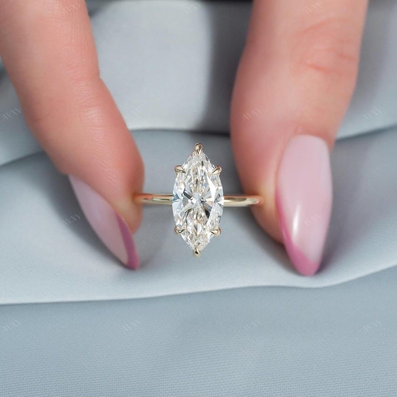4.00 Carat Marquise Cut Certified D VVS1 Lab Grown Diamond in 14KT Solid Yellow Gold Engagement Ring: 4.00 Carat Marquise Cut Certified D VVS1 Lab Grown Diamond in 14KT Solid White Gold Engagement Ring - Excellent Luster - Ring Size US 7
