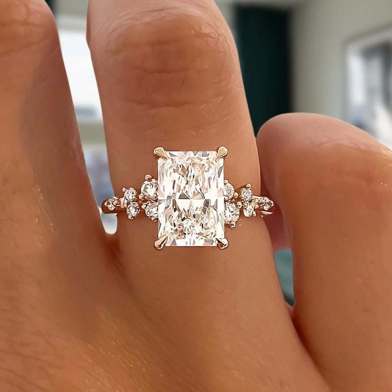 5.00 Carat Radiant Cut Certified D VVS1 Lab Grown Diamond in 14KT Solid Rose Gold Engagement Ring: 5.00 Carat Radiant Cut Certified D VVS1 Lab Grown Diamond in 14KT Solid Rose Gold Engagement Ring - Side Stone Lab Grown Diamonds VVS1 D color Round cut 0.40 ct - Excellent Luster -& Free Shipping - R