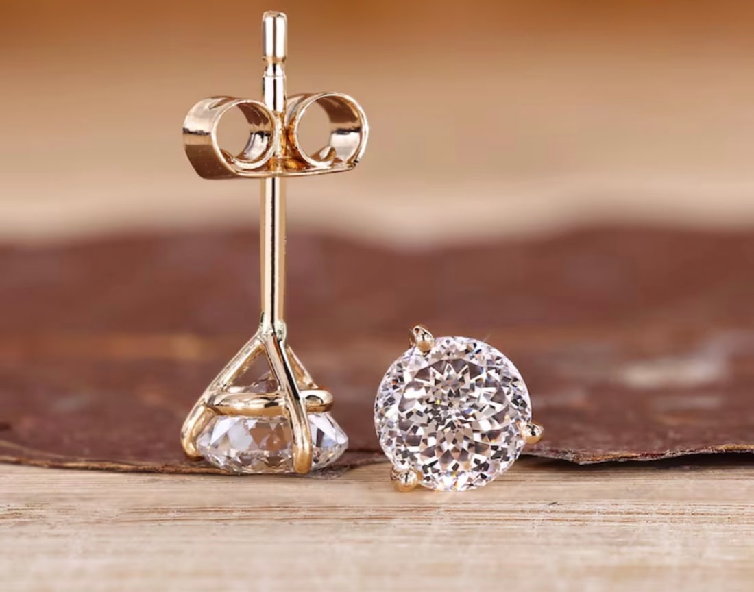 3.00 Carat Portuguese Cut Certified D VVS1 Lab Grown Diamond in 14KT Solid Rose Gold Earrings: 3.00 Carat Portuguese Cut Certified D VVS1 Lab Grown Diamond in 14KT Solid Rose Gold Earrings - Excellent Luster -& Free Shipping -